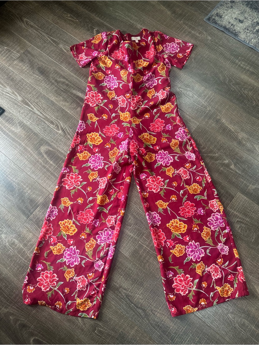 GB girls Floral One-Piece Bodysuit in Burgundy with Pink & Yellow Flowers